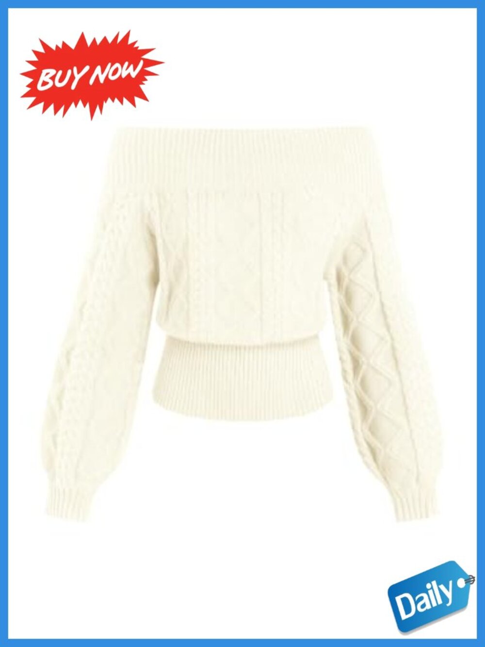 Off the Shoulder Knit Pullover Sweater Long Sleeve Slouchy